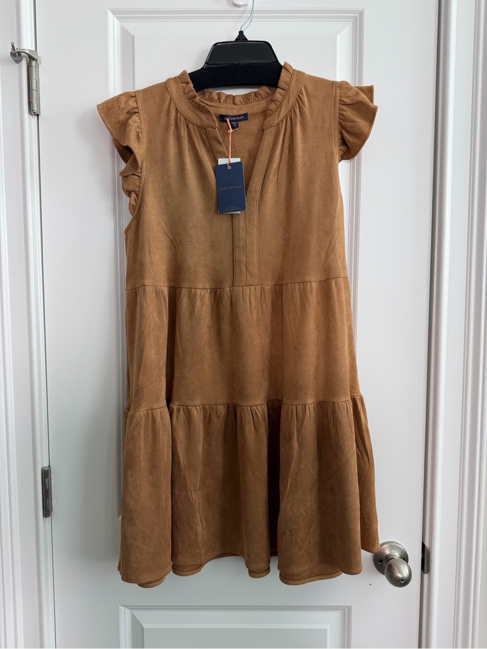 Skies Are Blue Tiered Ruffle Sleeve Mini Dress - Brown